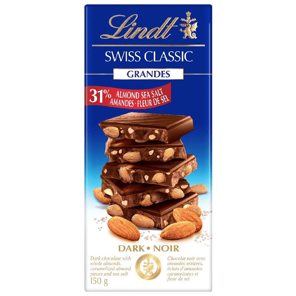 Chocolat noir avec amandes et fleur de sel Lindt SWISS CLASSIC Grandes&nbsp;– Barre (150&nbsp;g)