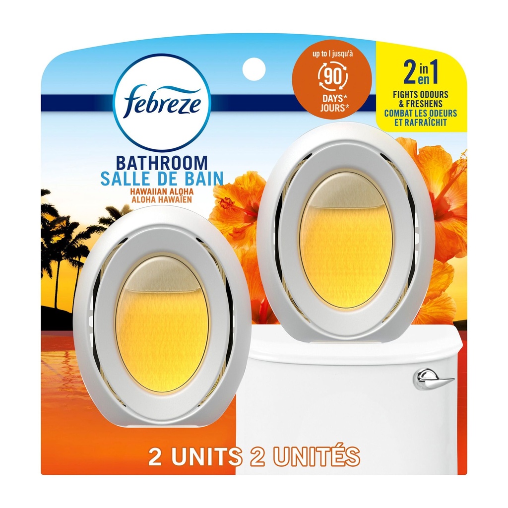 Febreze Désodorisant pour Salle de Bain, Anti-Odeurs, Parfum Aloha Hawaïen, 2 Unités