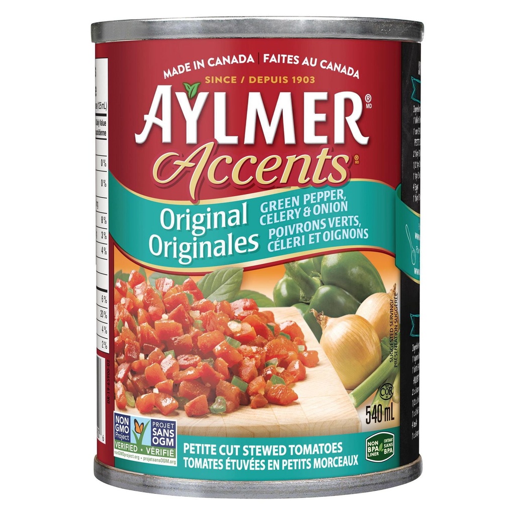 Aylmer Accents Originales Poivrons Verts, Céleri et Oignons Tomates Étuvées en Petits Morceaux