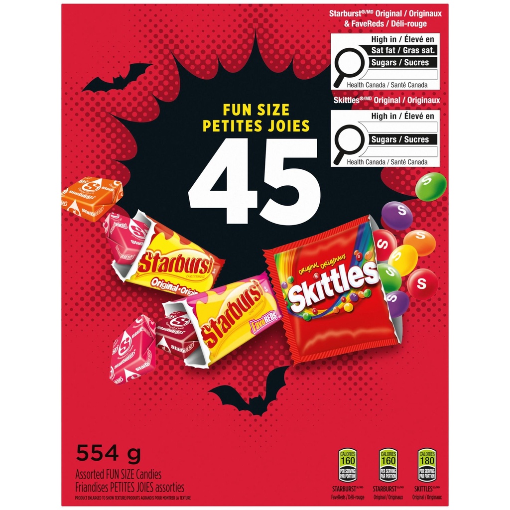 SKITTLES et STARBURST Friandises aux Fruits d'Halloween Format Mini 45 Unités
