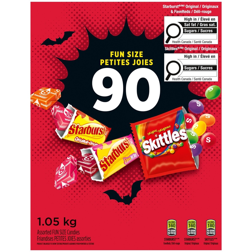 Skittles et STARBURST Halloween aux Fruits 90 Friandises Petites Joies, 1.05kg