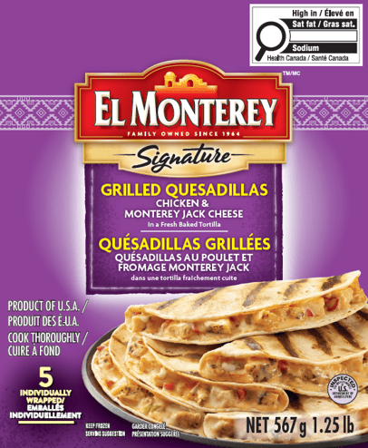 El Monterey Quesadillas Grillees Poulet et Fromage Mnterey Jack - 5 emballes individuellement Quesadilla Grillee Poulet-From