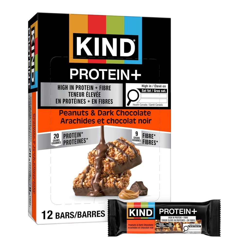 KIND Protéine+ Arachides et Chocolat Noir, 62 g, 12 Unités