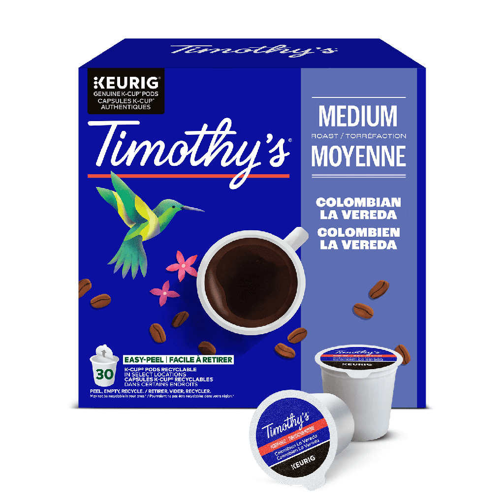 Timothy's Colombien la Vereda, Torréfaction Moyenne, Capsules de Café K-Cup