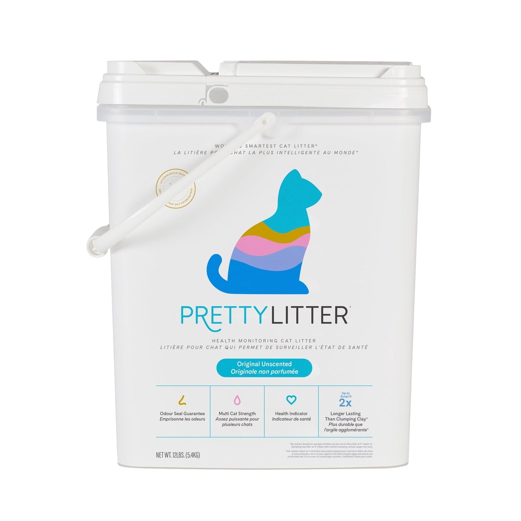 PrettyLitter Litière pour chat avec suivi de santé, sans parfum et non agglomérante, seau de 12 lb