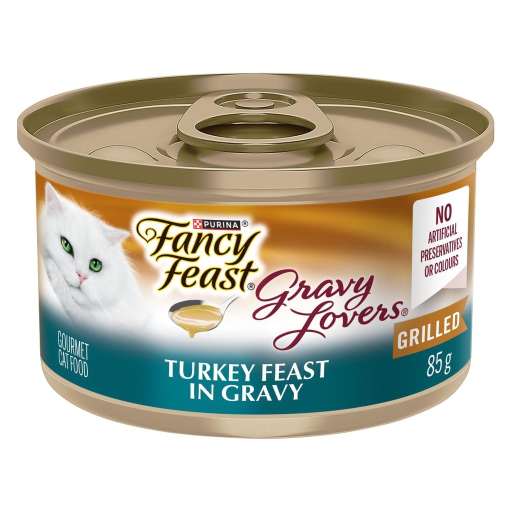 Fancy Feast Plats en Sauce Festin de Dinde dans une Sauce à Saveur de Dinde Grillée, Nourriture Humide pour Chats 85 g