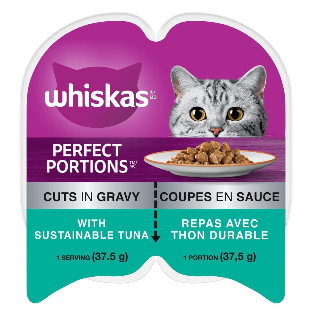 Nourriture humide pour chats Perfect Portions de Whiskas repas au thon coupes en sauce