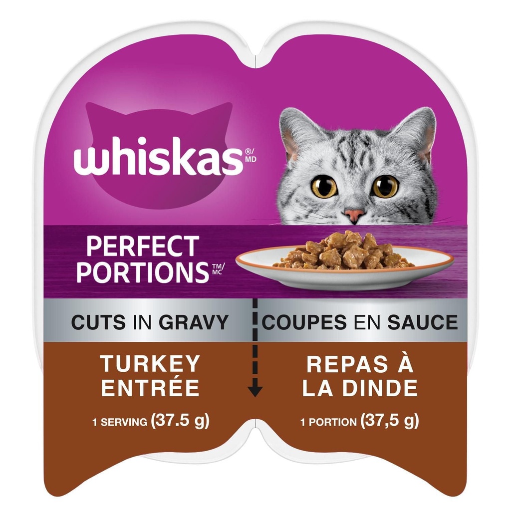 Nourriture humide pour chats Perfect Portions de Whiskas repas à la dinde coupes en sauce
