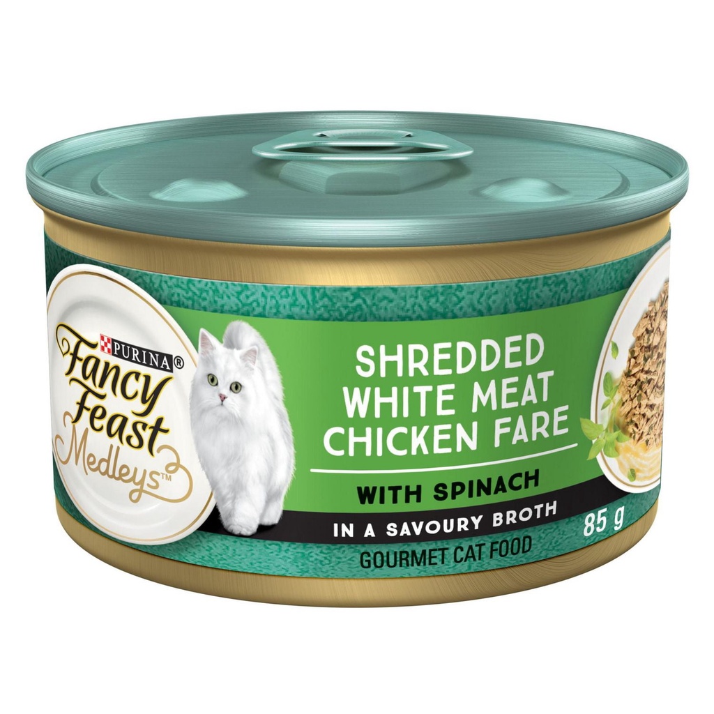 Fancy Feast Medleys Plat de Blanc de Poulet en Lanières dans une Sauce Savoureuse, Nourriture Humide pour Chats 85 g