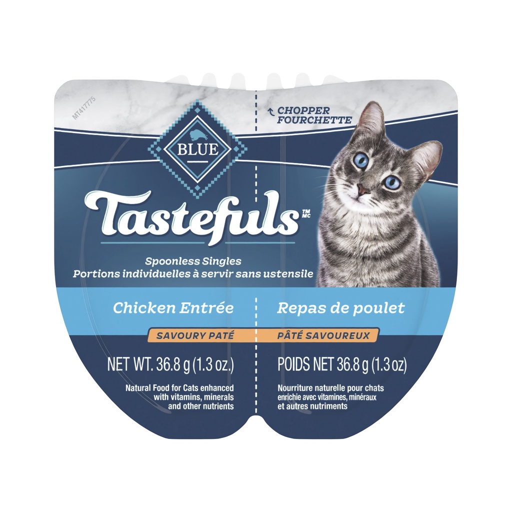 Blue Buffalo Tastefuls Portions Individuelles Sans Ustensile Nourriture Humide pour Chats Pâté, Poulet 85g