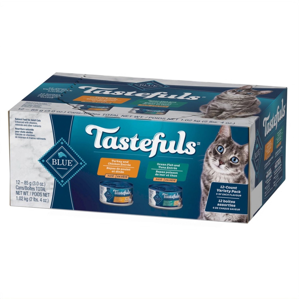 Blue Buffalo Tastefuls Paquet Varié de Nourriture Humide pour Chats (Dinde/poulet & Poisson de Mer/thon Pate) 12 x 85g