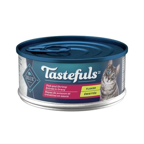 Nourriture Naturelle Humide pour Chat en Conserve Blue Buffalo Tastefuls, Style en Flocons, Entrée de Poisson et Crevettes en Sauce