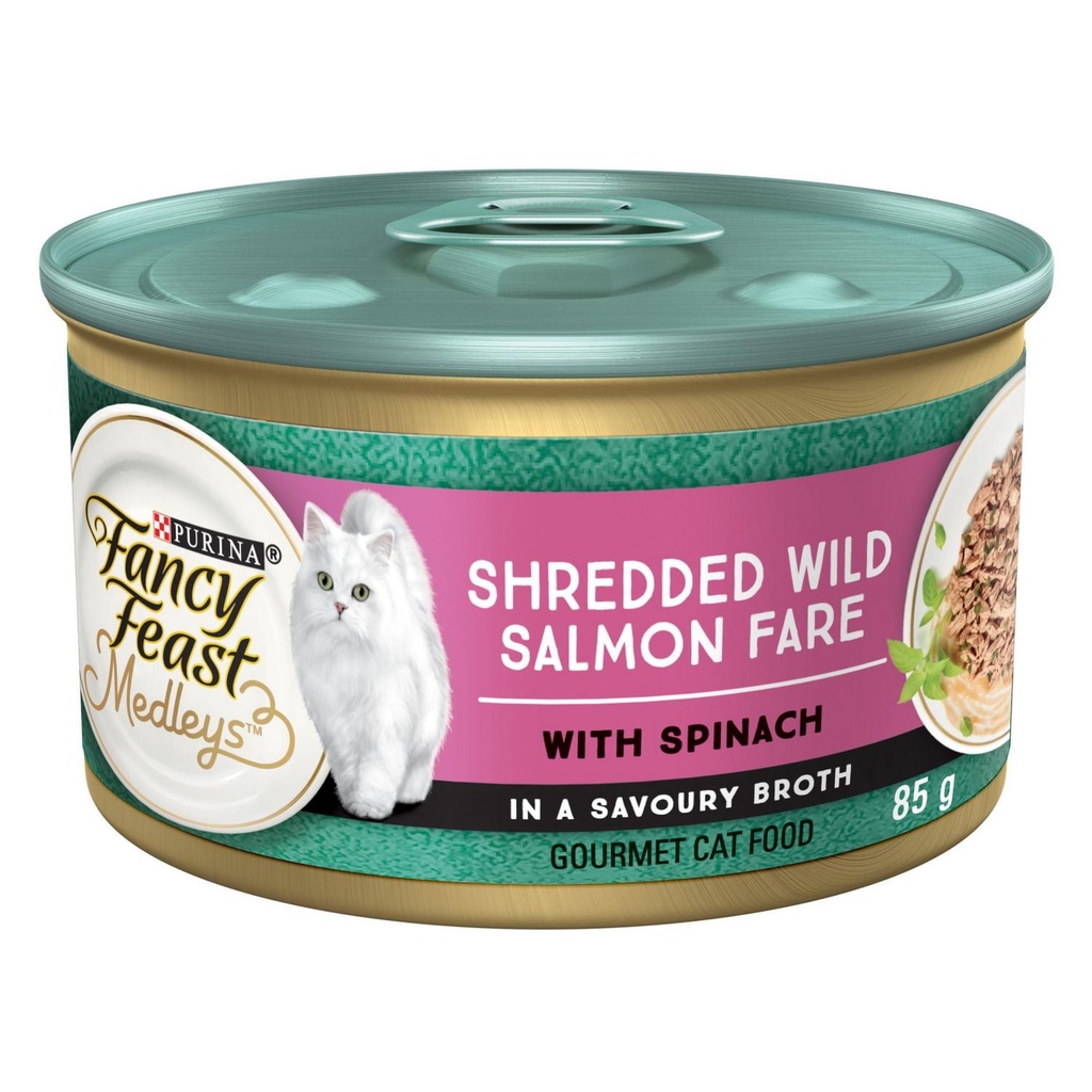 Fancy Feast Medleys Plat de Saumon Sauvage en Lanières dans une Sauce Savoureuse, Nourriture Humide pour Chats 85 g