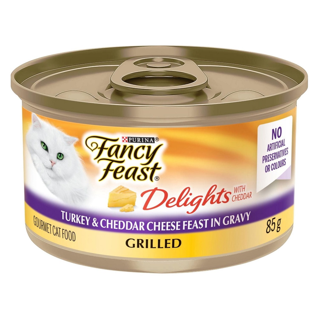Purina Fancy Feast Delices au Cheddar Festin de Dinde Grille et de Fromage Cheddar en Sauce Nourriture pour Chats 85G