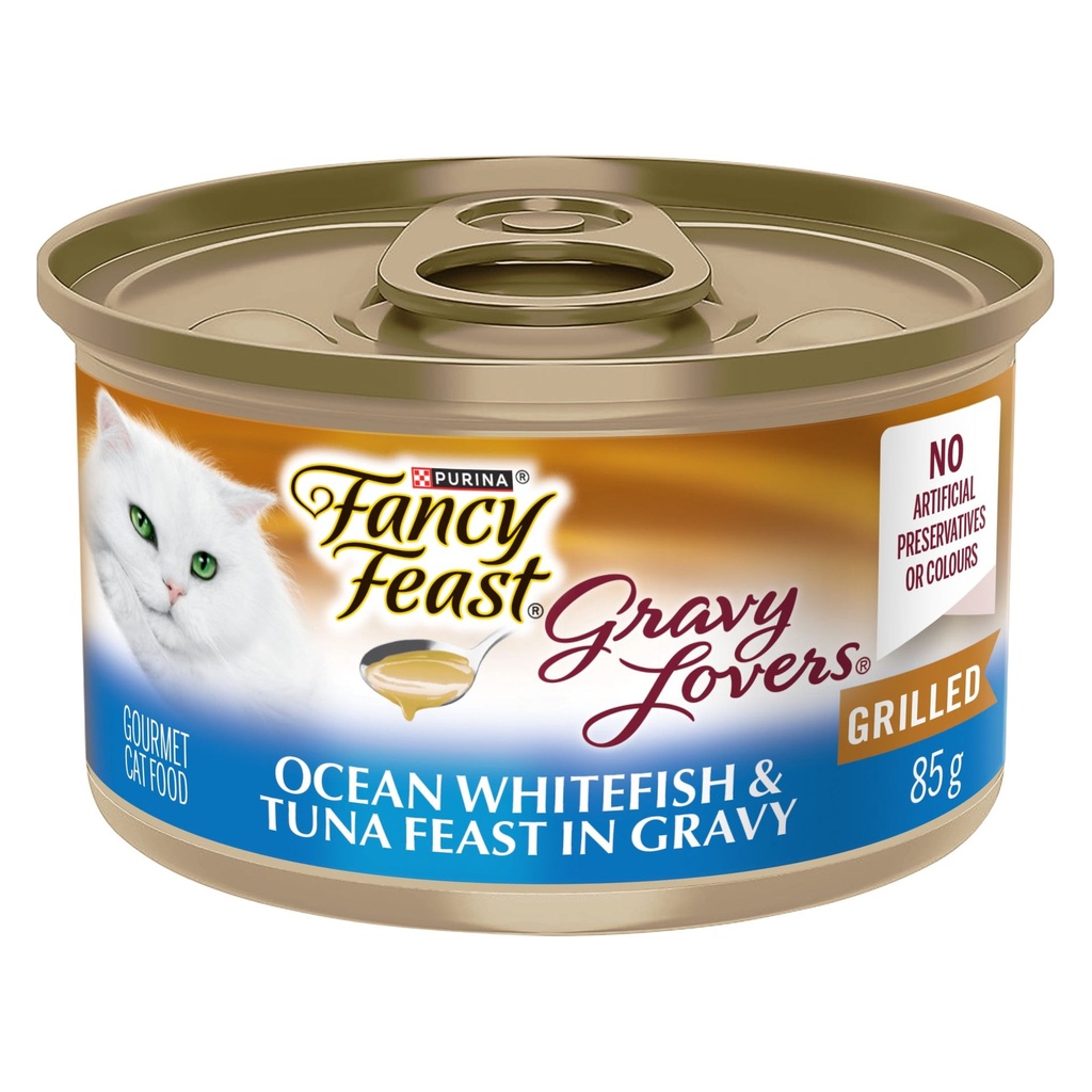 Fancy Feast Plats en Sauce Festin de Poisson de Mer Blanc et Thon dans une Sauce a Saveur de Fruits de Mer Sautes Nourriture pour Chats
