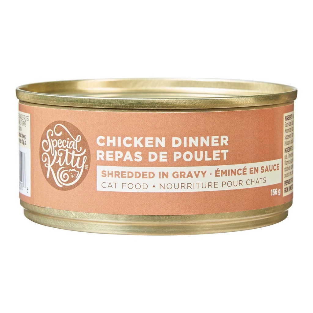Pâtée pour chats Special Kitty – Dîner au poulet effiloché dans une sauce, conserve de 156 G