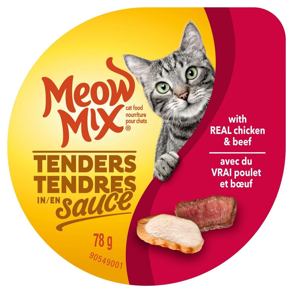 Meow Mix Nourriture pour Chats Tendres en Sauce avec du Vrai Poulet et Bœuf 78g