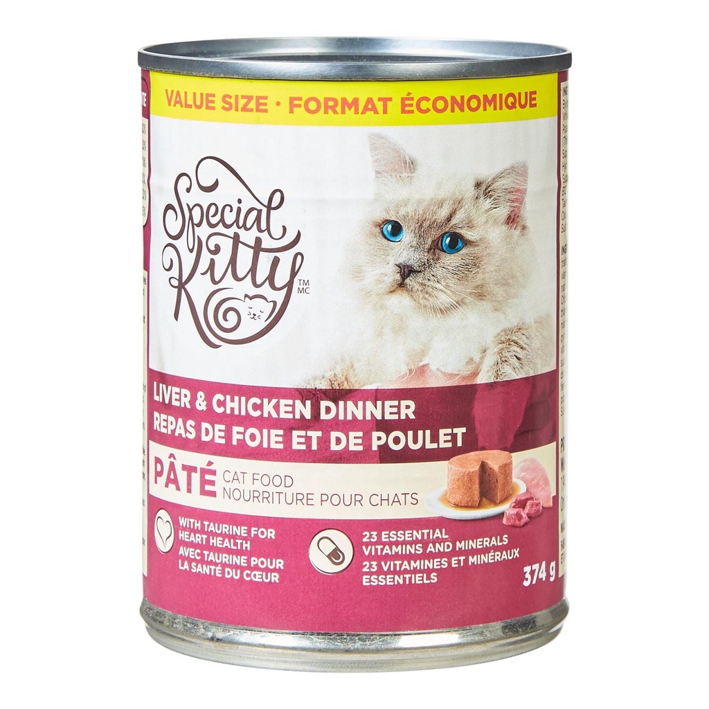 Pâtée pour chats Special Kitty – Dîner au foie et au poulet, format économique, conserve de 374 G