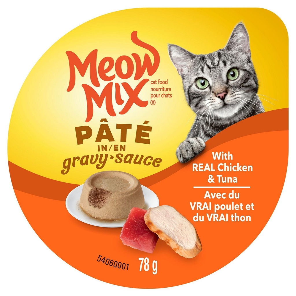 Meow Mix Nourriture pour Chats Pâté en Sauce avec du Vrai Poulet et du Vrai Thon 78g