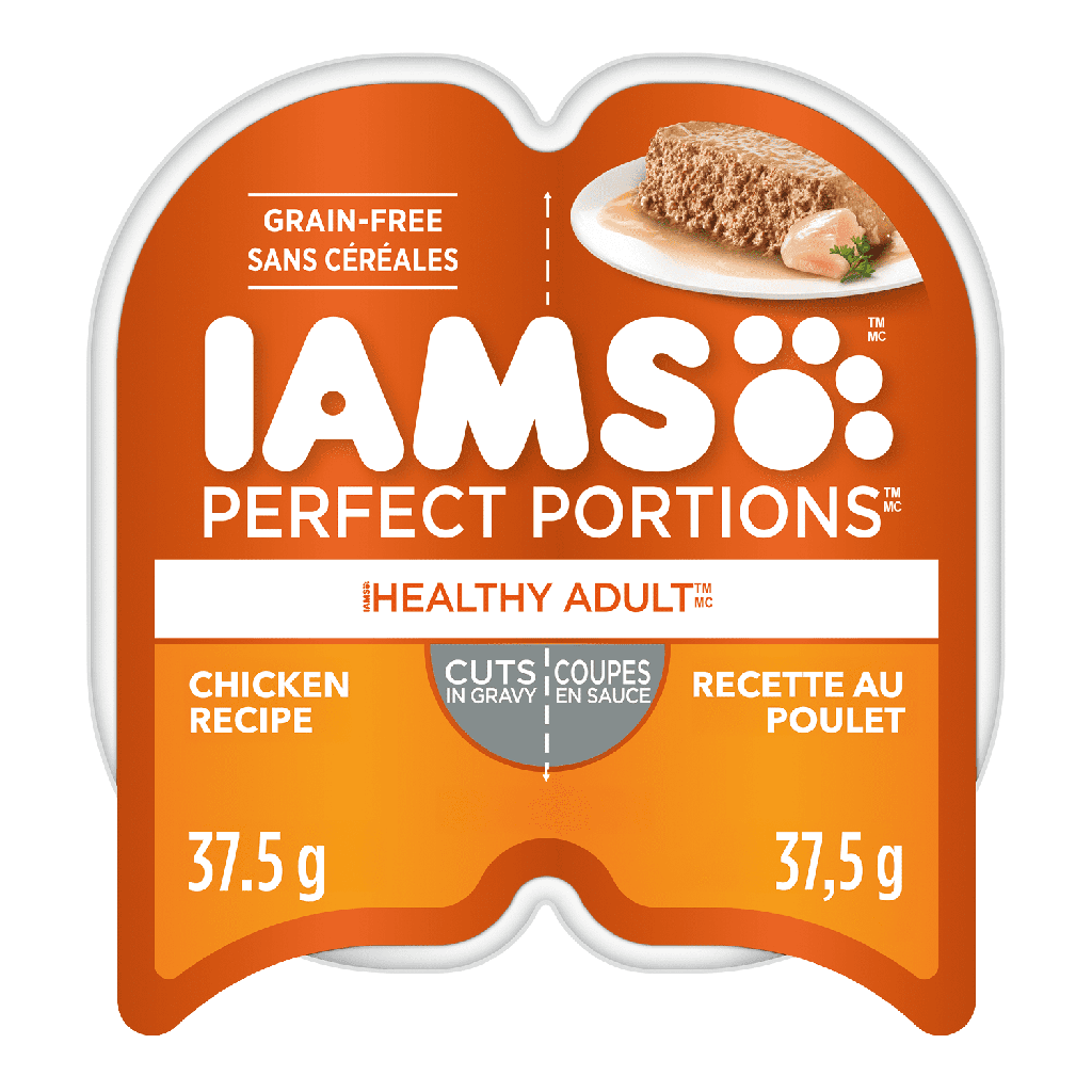 Nourriture humide sans céréales pour chats IAMS PERFECT PORTIONS Healthy Adult Coupes en sauce recette au poulet