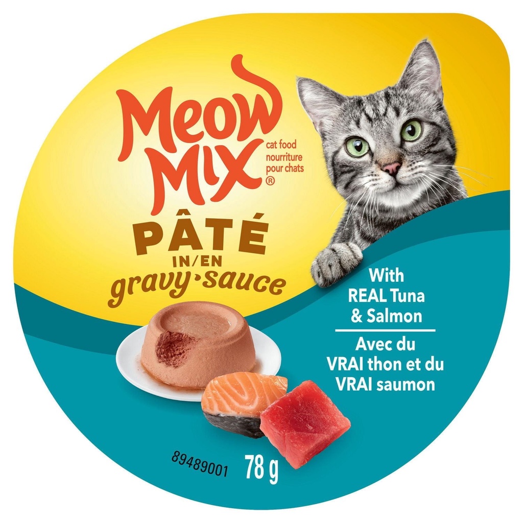 Meow Mix Nourriture pour Chats Pâté en Sauce avec du Vrai Thon et du Vrai Saumon 78g