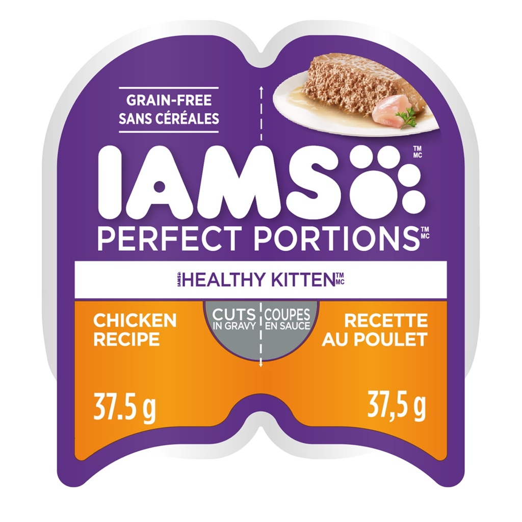 Nourriture humide sans céréales pour chatons IAMS PERFECT PORTIONS Healthy Kitten Coupes en sauce recette au poulet
