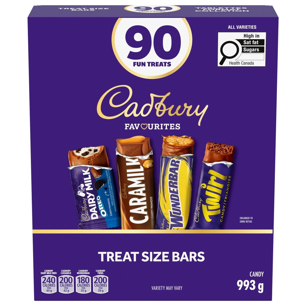 Cadbury Friandises à saveur de chocolat assorties en format collation 90un