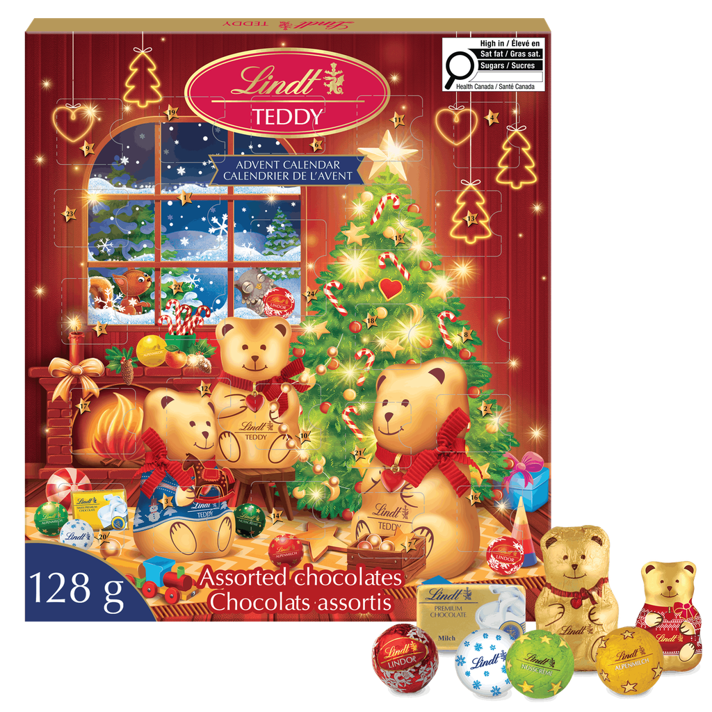 Chocolats au lait assortis Lindt TEDDY&nbsp;– Calendrier de l’avent (128&nbsp;g)