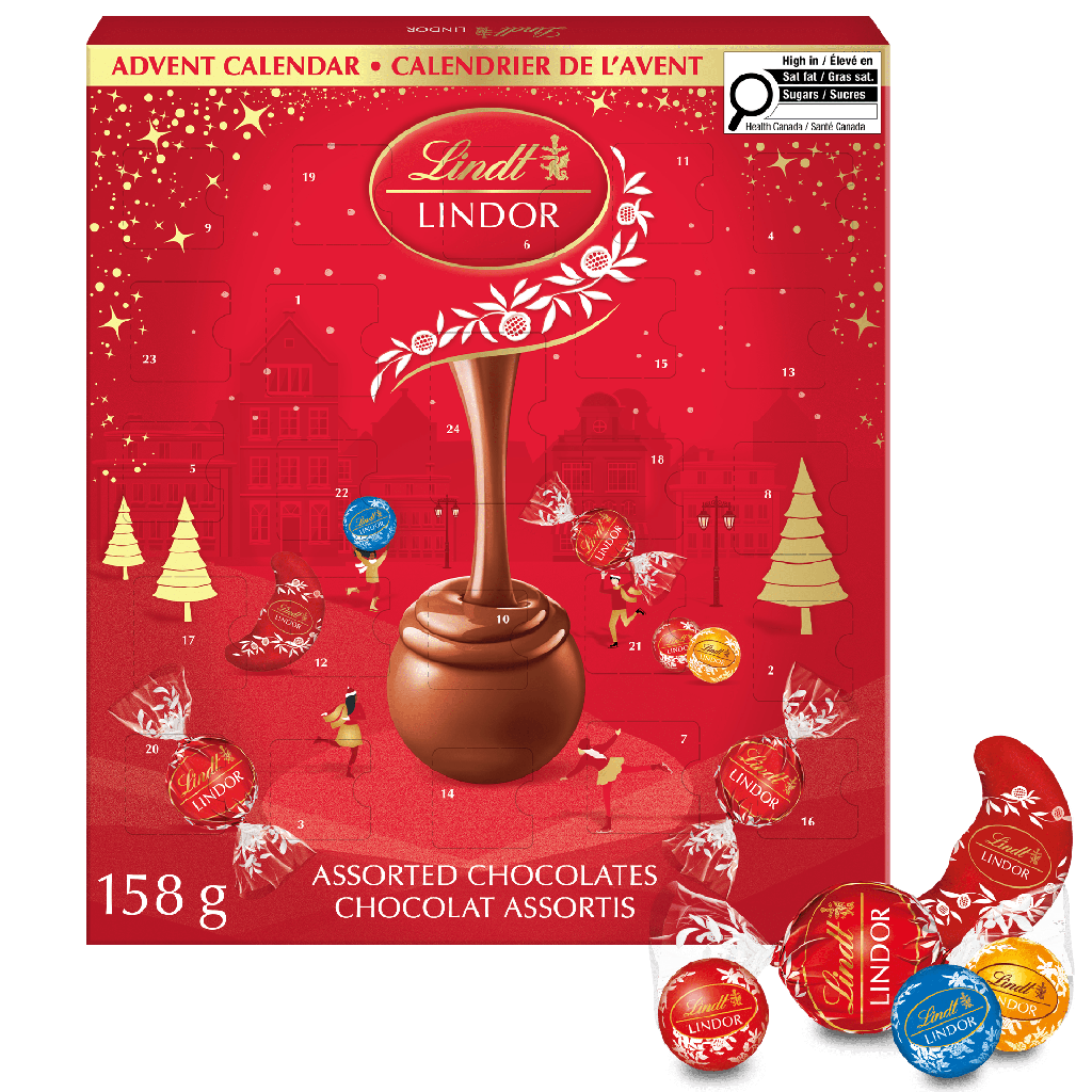 Chocolats assortis LINDOR de Lindt&nbsp;– Calendrier de l’avent (158&nbsp;g)