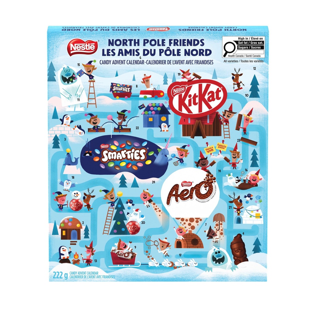 NESTLE Calendrier avent Les amis du pôle Nord, gâteries KITKAT, SMARTIES et AERO