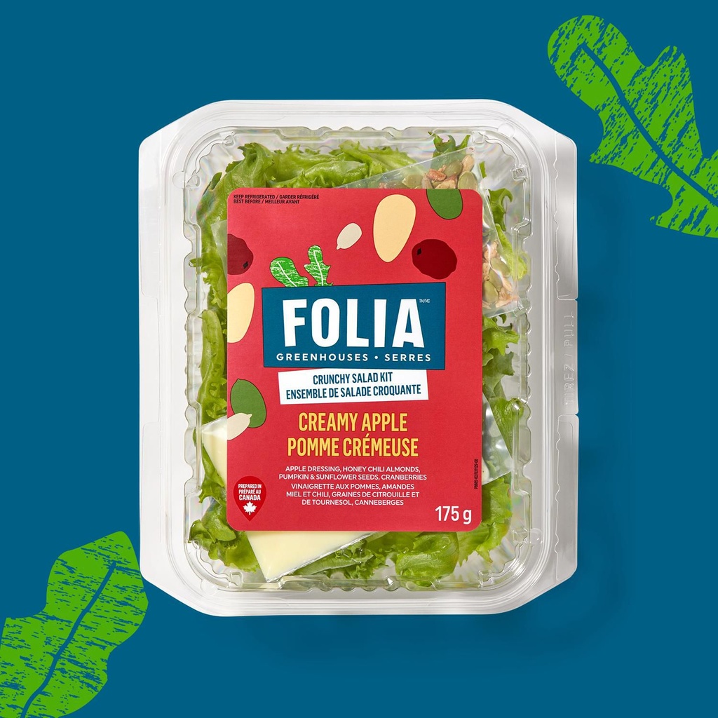 FOLIA POMME CRÉMEUSE – Ensemble de salade croquante prêt-à-manger Local/Québec. Sans pesticides