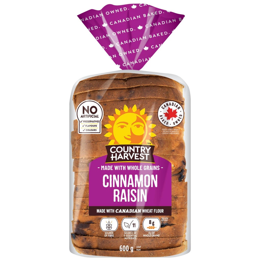 Country Harvest Pain Raisins et, Sans agents de conservation, arômes ni colorants artificiels, 600 g