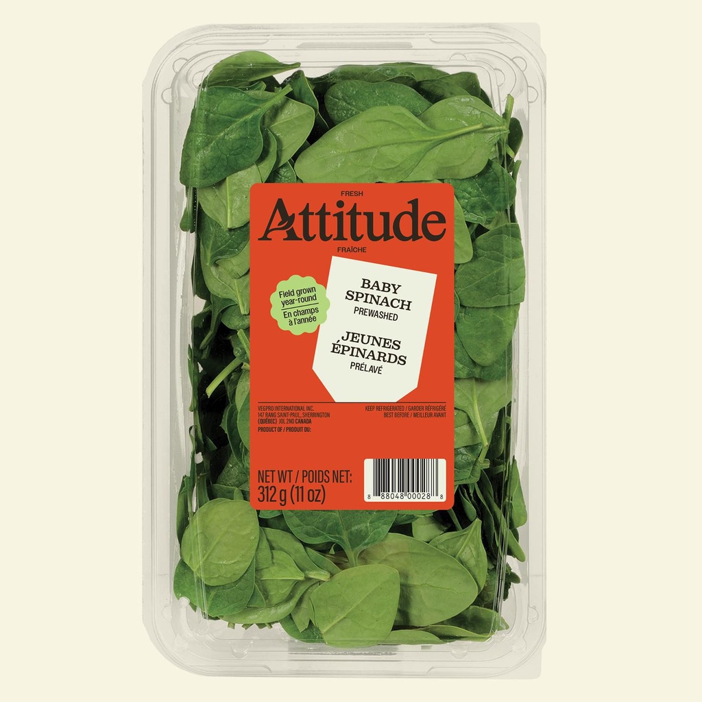 Attitude Fraîche Jeunes épinards 312g Salades Prélavées