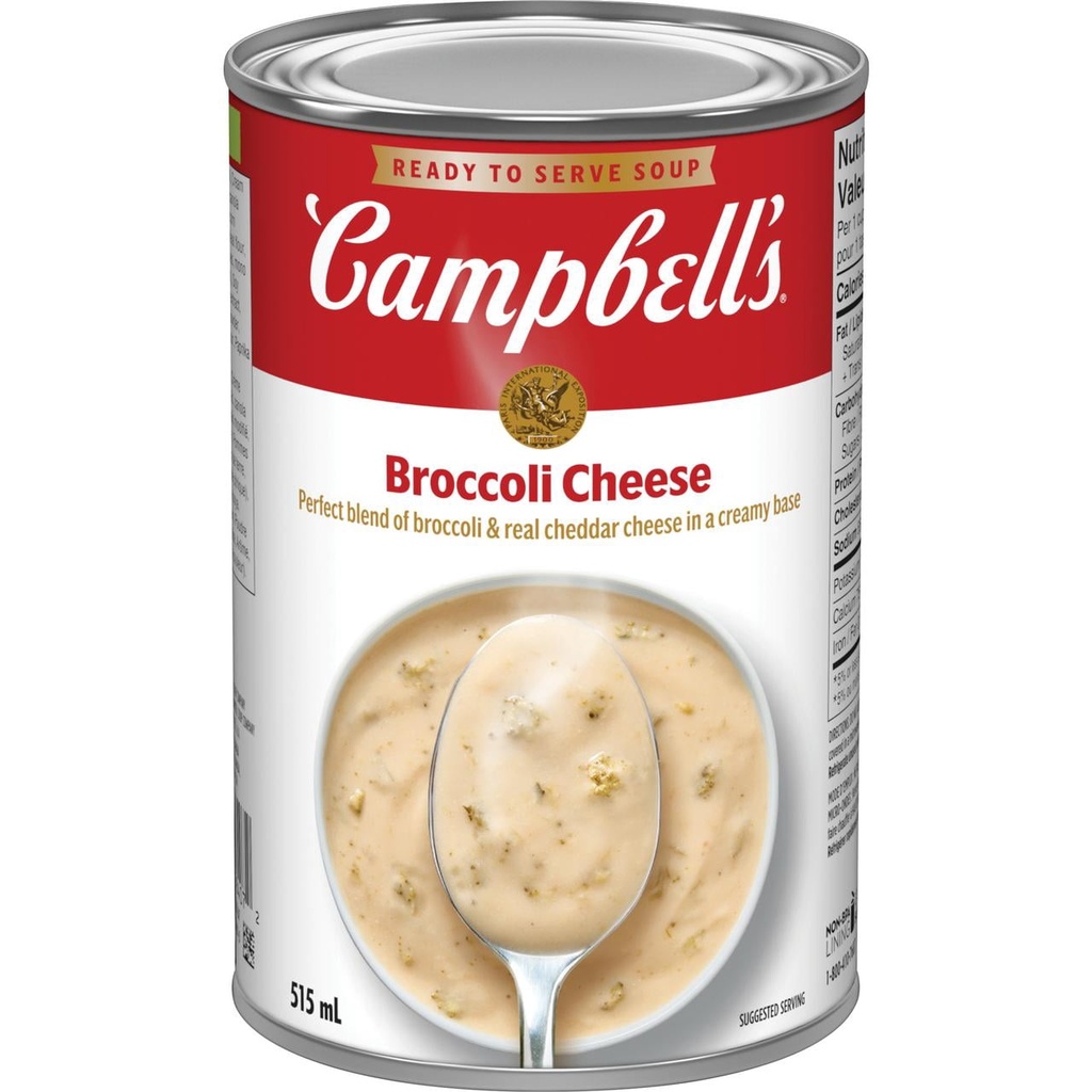 Soupe de brocoli et fromage Campbell prête à servir, 515ML, stable à température ambiante, forme liquide