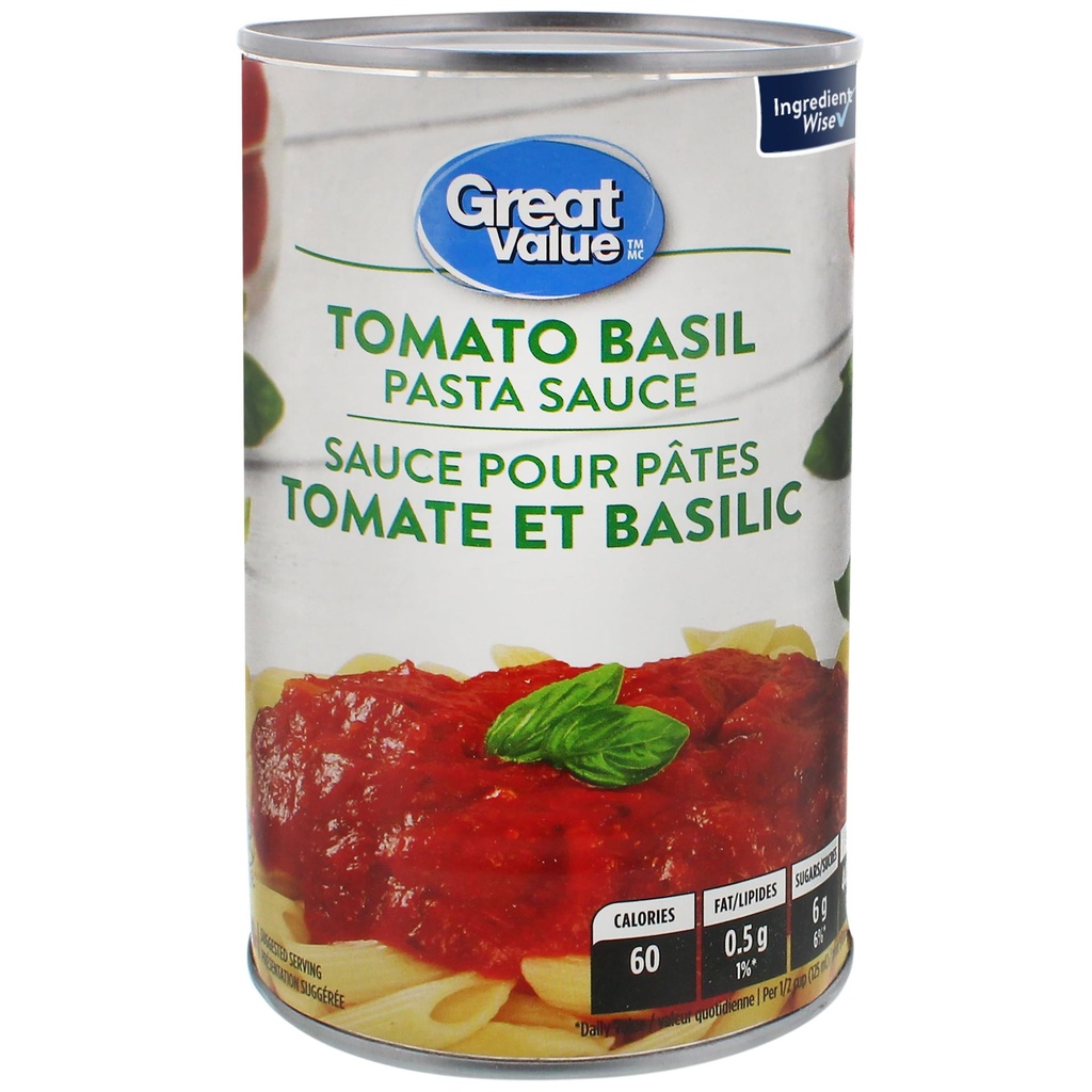 Great Value Sauce pour Pâtes Tomate et Basilic