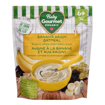Baby Gourmet Céréales complètes de gruau à la banane et aux raisins pour bébés de 6 mois et plus