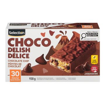 Selection Barres tendres aux pépites de chocolat enrobées de chocolat au lait