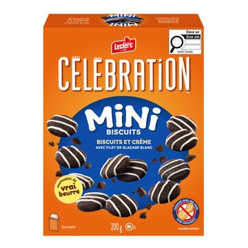 Leclerc Mini biscuits à saveur de biscuit er crème avec filet de glaçage blanc