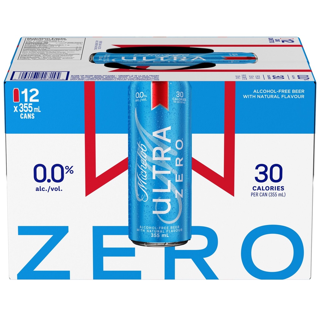 Michelob Ultra 0.0 Bière sans alcool Michelob Ultra Zero, canettes de 355 mL, caisse de 12, goût supérieur, teneur en alcool de 0,0 %