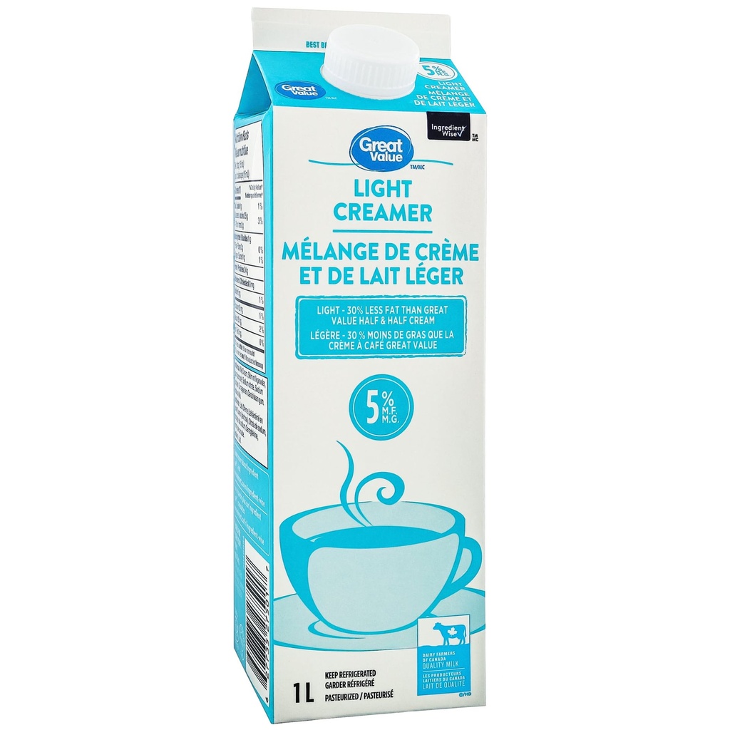 Great Value 5 % Mélange de Crème et de Lait Léger