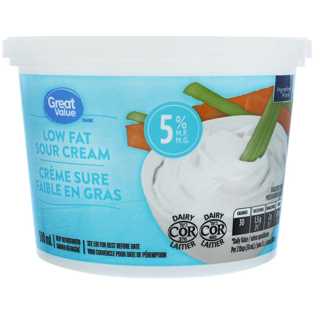 Great Value Crème Sure Faible en Gras