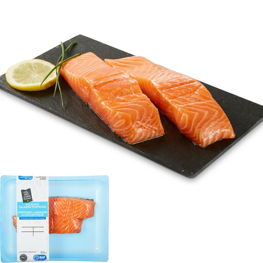 Portions de saumon de l'Atlantique Mon marché fraîcheur, 2 morceaux, 0.26 - 0.31 KG