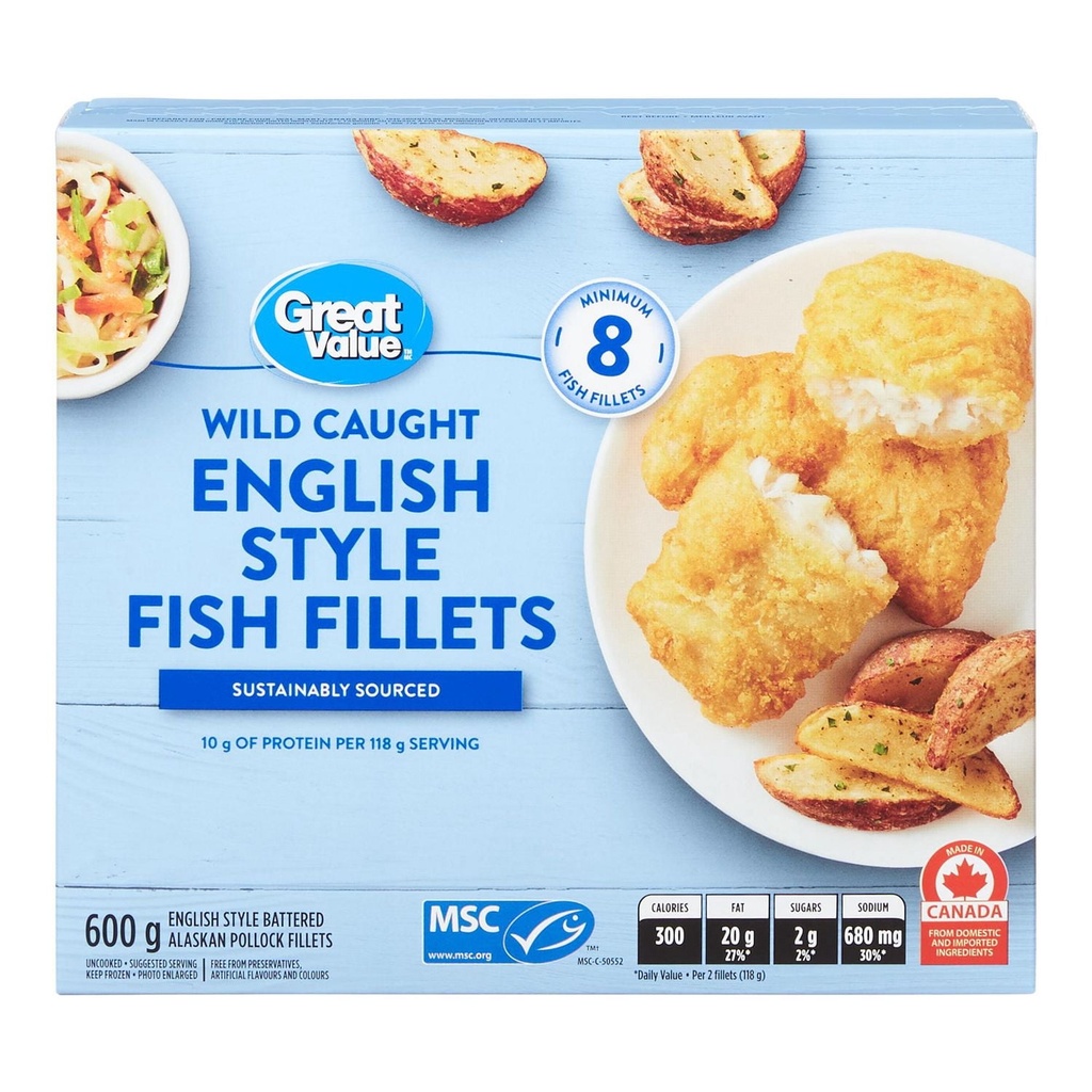 Great Value – Filets de poisson panés à l'anglaise, surgelés 600g
