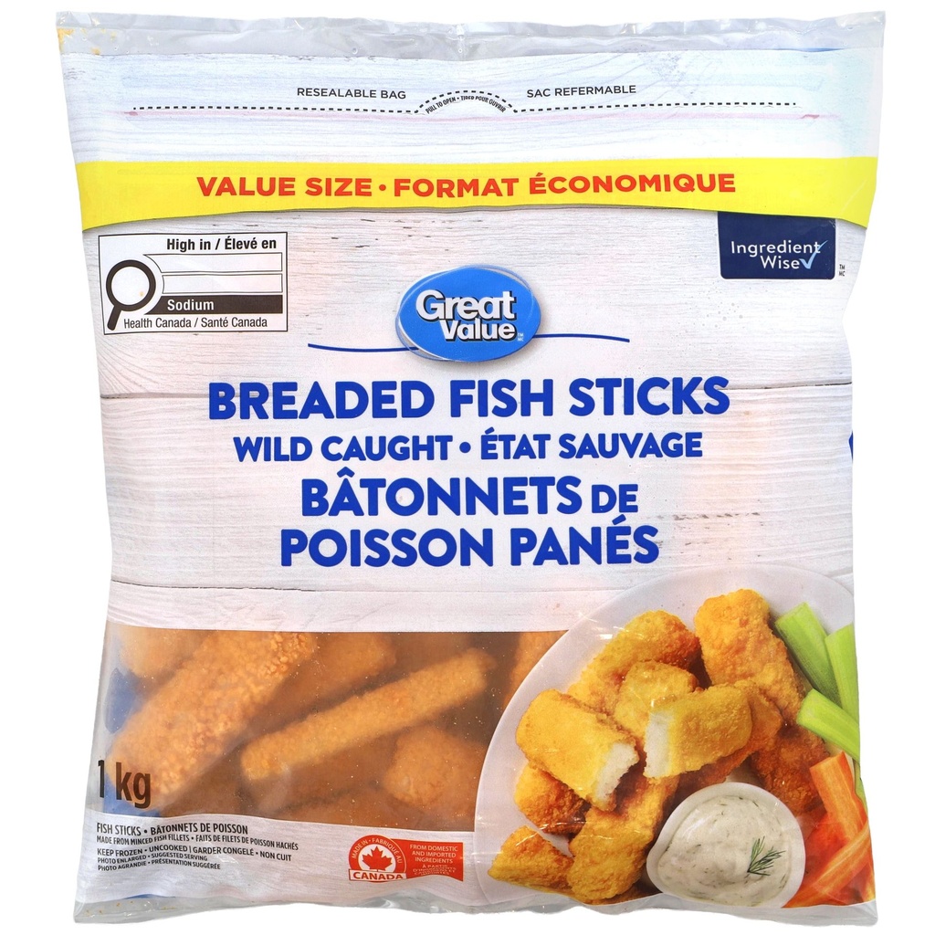 Great Value Bâtonnets de Poisson Panés État Sauvage 1 kg