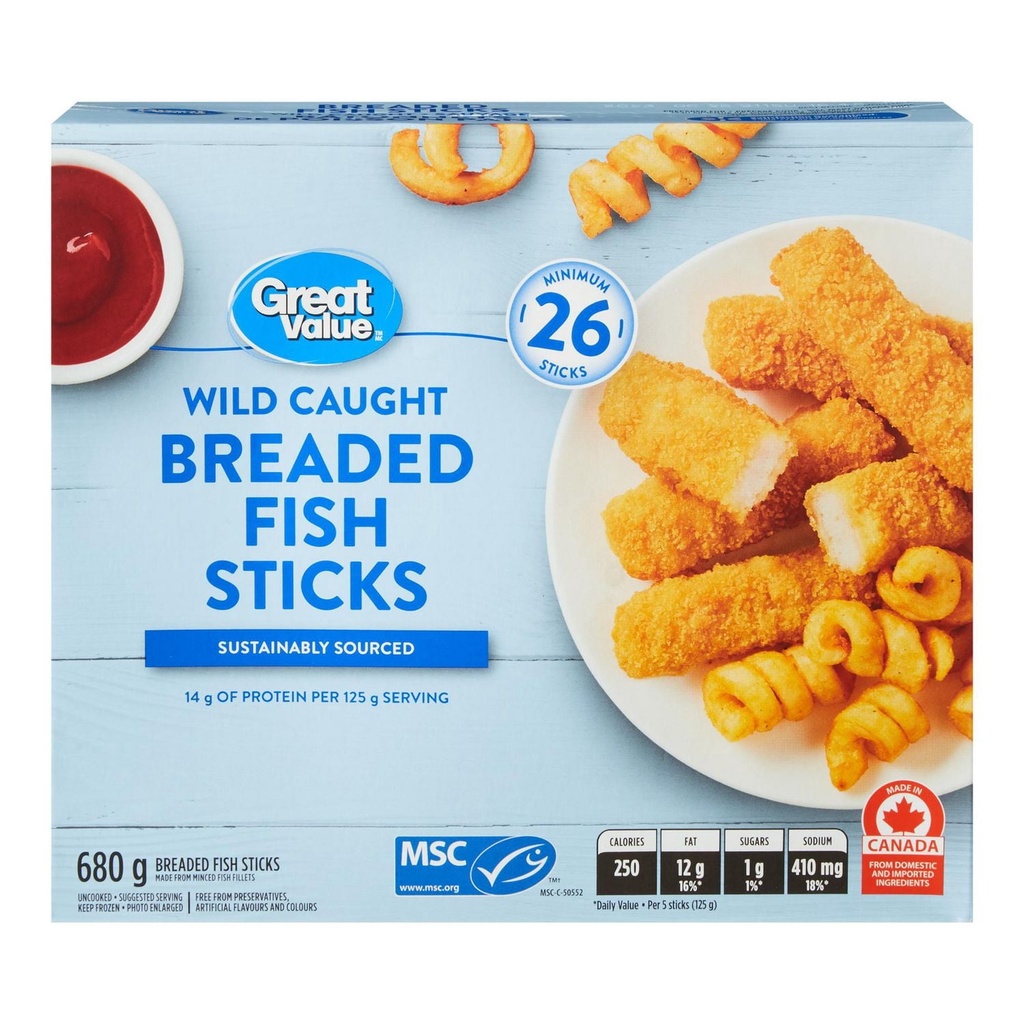 Bâtonnets de poisson panés Great Value 680g