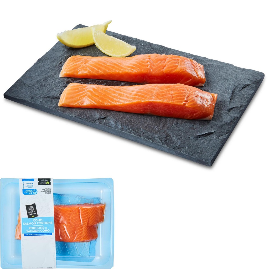 Portions de saumon de Coho Mon marché fraîcheur, 2 morceaux, 0.26 - 0.31 KG