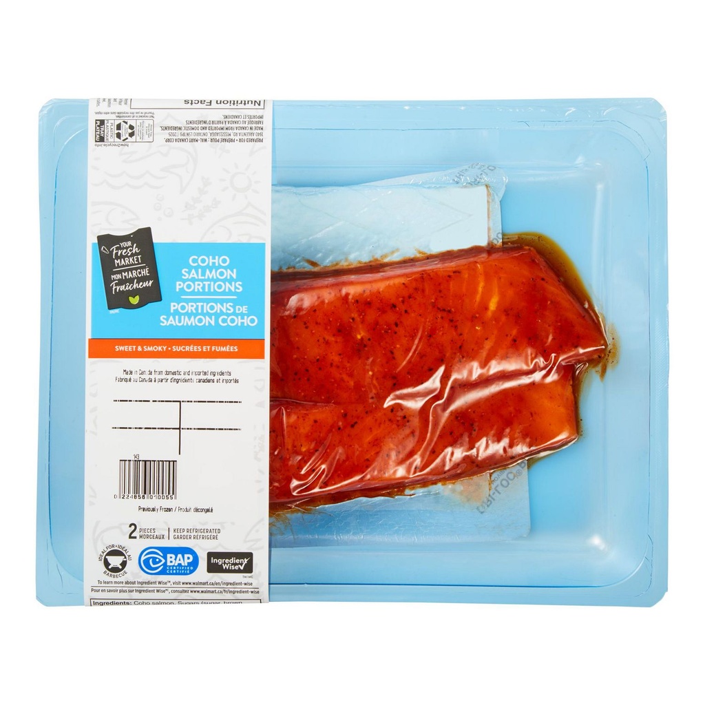 Portions de saumon coho sucrées et fumées Mon marché fraîcheur, 2 morceaux, 0.26 - 0.31 KG