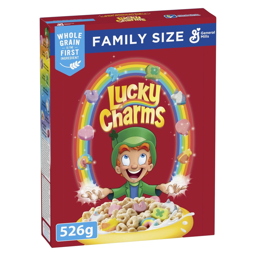 Lucky Charms, Céréales de Petit Déjeuner Avec des Guimauves, Grains Entiers, Format Familial, 526 g