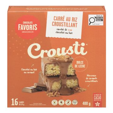 Chocolats Favoris Carrés de riz croustillants enrobés de chocolat au lait