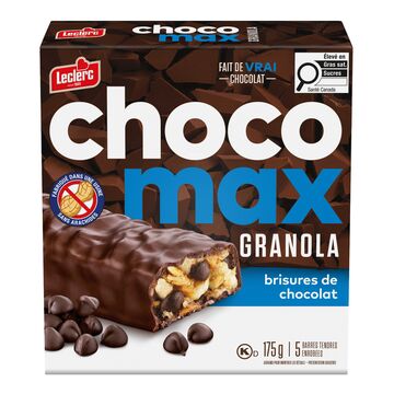 Leclerc Barres tendres granola aux brisures de chocolat enrobées de chocolat